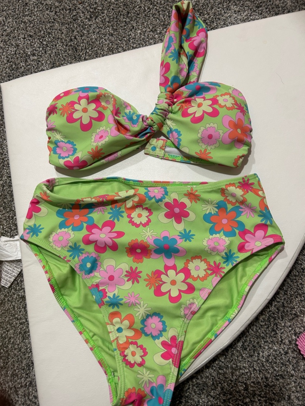 Kids Floral High-Waist Bikini Set - Green